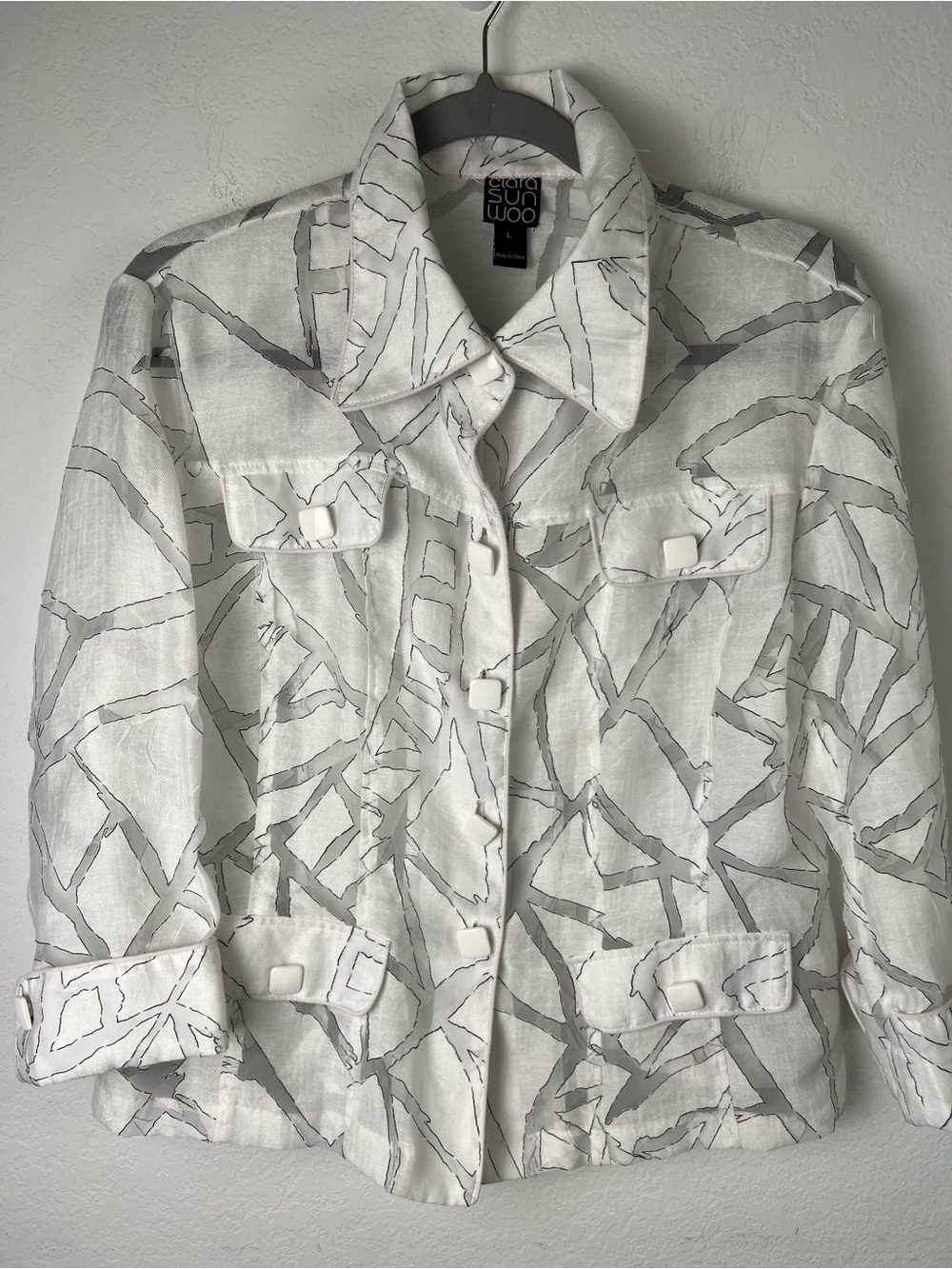Ciara Sun Woo Sheer White Black Detail Blazer Jacket Vacation Office Evening